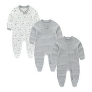 Zavbaby Newborn Soft Cotton Two-way Zipper Footed Pajamas, 3-Pack,Sizes 0-12 Months